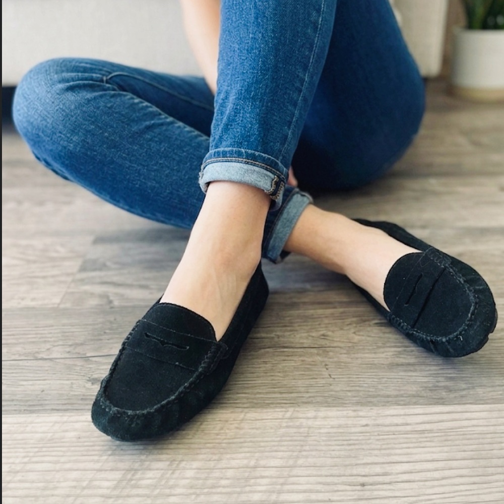 Women’s Black Suede Penny Loafers - Picture 2 of 4